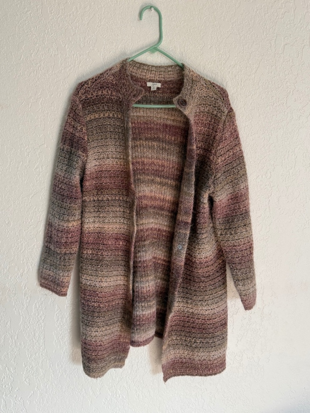 J. Jill Women's Medium Striped Open Front Cardigan Sweater Wool Alpaca Blend